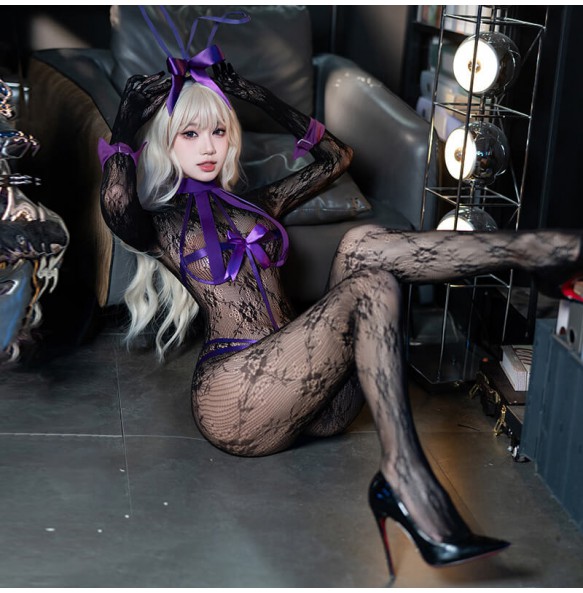 FEE ET MOI - Bondage Bunny Underwire Bodysuit Set (Purple)